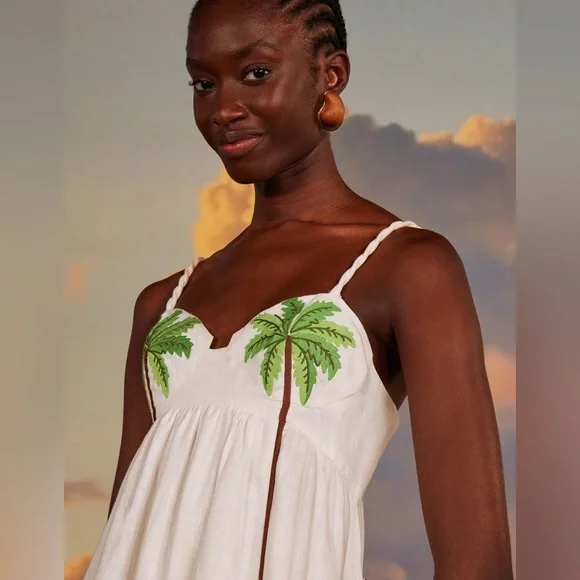 Farm Rio Coconut Tree Embroidered Maxi Dress NEW - Picture 2 of 11